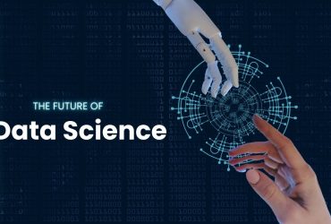 Future of data science showcase in image with robot and persons hand